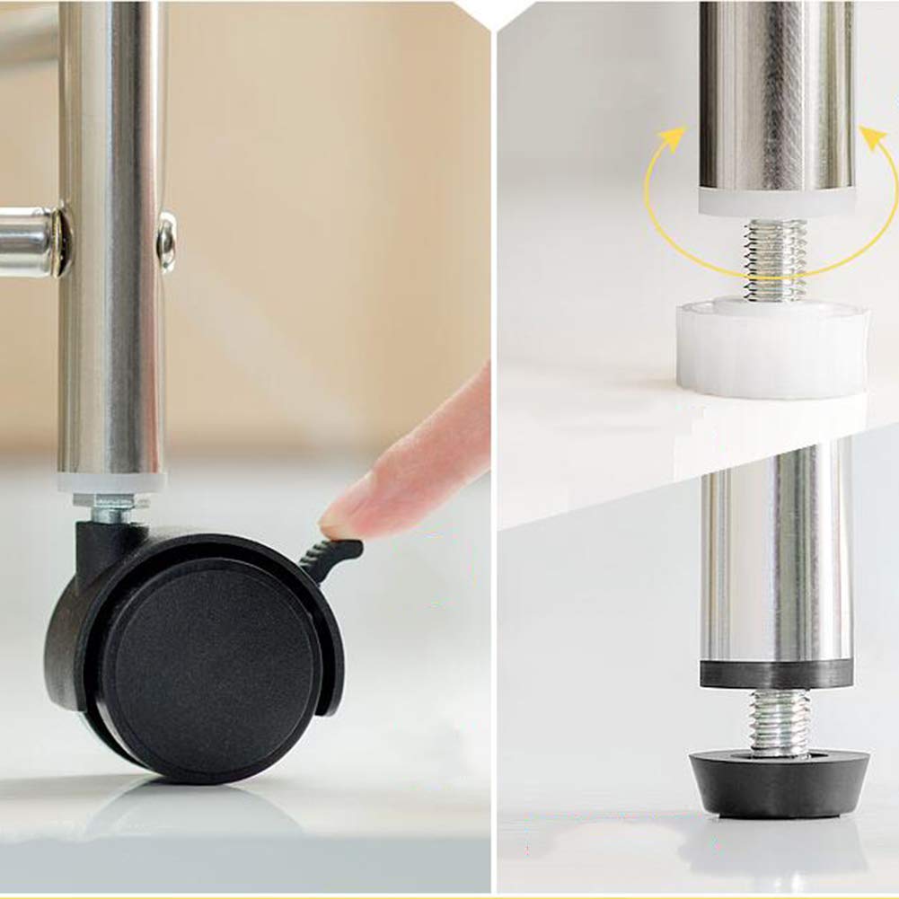 Carrello di servizio in acciaio inox con ruota in gomma freno a 3 ripiani, vassoio portaoggetti regolabile in altezza 150 kg, capacità 60 x 35 x 75 cm