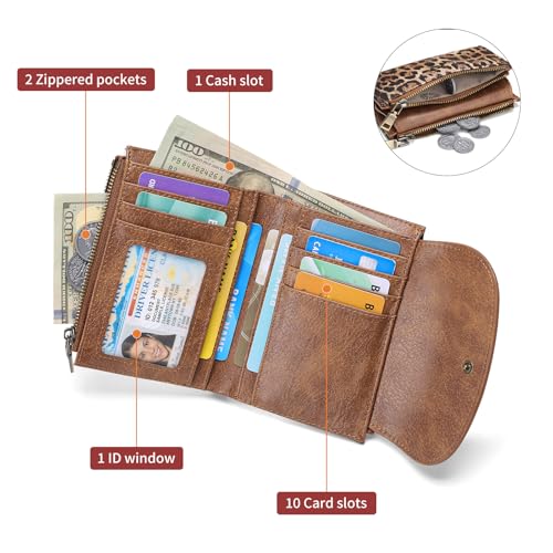 SENDEFN Small Womens Wallet RFID Blocking Double Zipper Pocket Card Holder Purse3