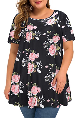 Image of JOELLYUS Plus Size Tops for Women Tunic Floral Casual Short Sleeves T Shirts Flowy Blouses 2026