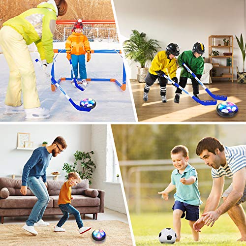 Cleboen Hover Hockey Soccer Ball Kids Toys Set, USB Rechargeable Hockey Floating Air Soccer with LED Light, Indoor Training Ball Hockey Game Gifts for 3 4 5 6 7 8 9 10 11 12 Year Old Boys Girls