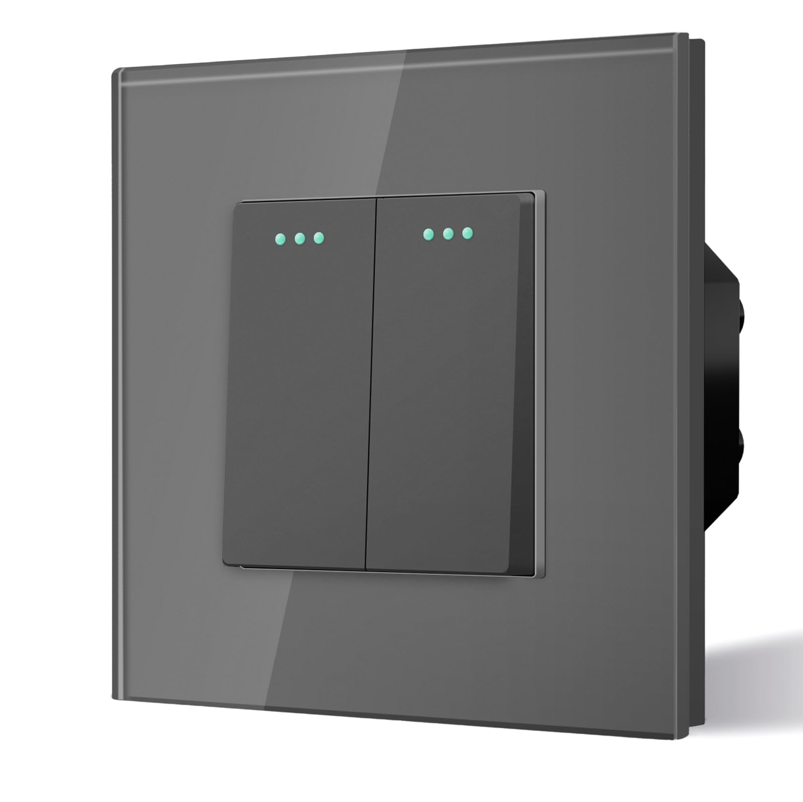 BSEED Rocker Tactile Wandleuchtenschalter 10A Glasrahmen Grau Kristallplatte 2 Gang 1-Wege-Schraubschalter ohne Schraube