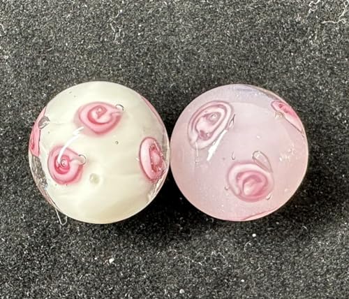 Big Game Toys 2 English Rose 16mm Handmade Art Glass Pink/White Design Marbles