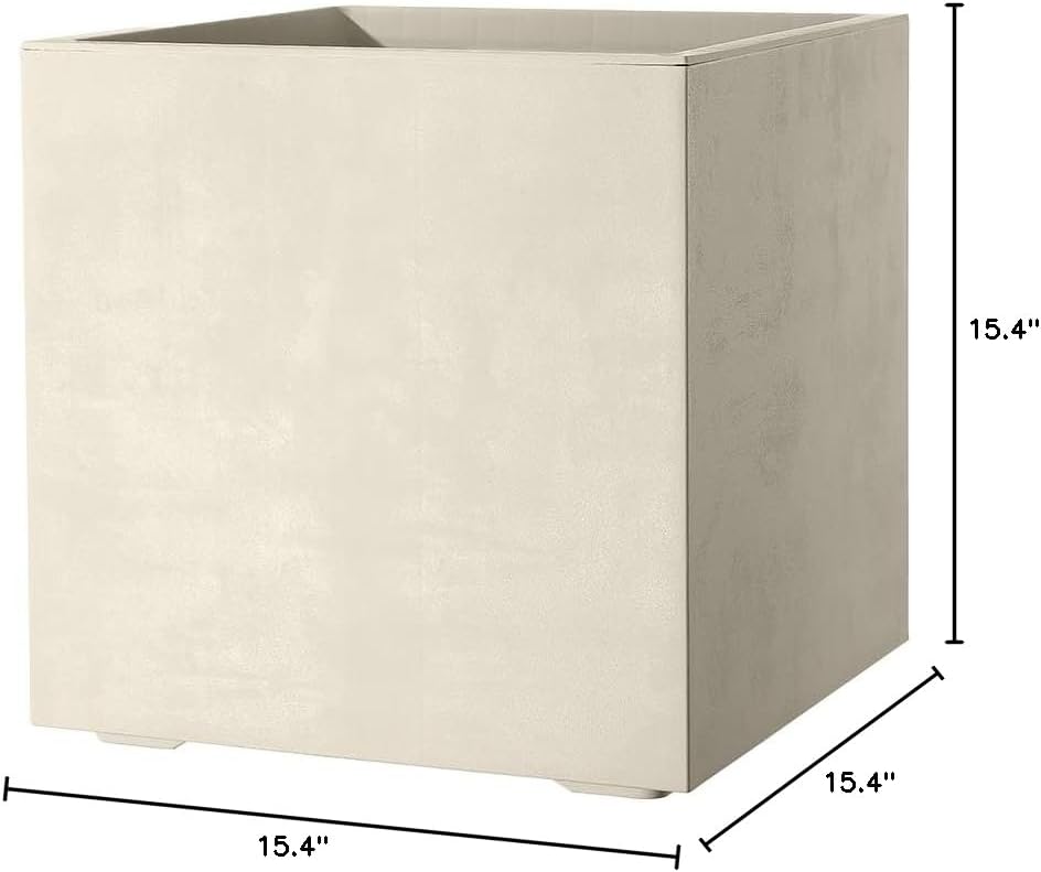 Deroma Millennium 15” Cube Planter| Light & Durable Plastic | Indoor or Outdoor Square Pot for Patio | Includes Water Reserve & Drain Plug | Trendy Planter for Plants, Flowers, Garden | White
