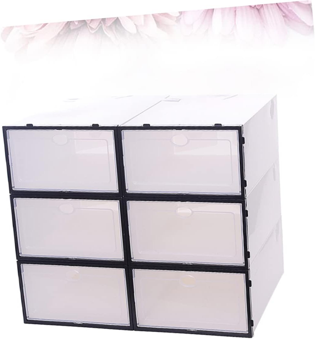 6pcs Transparent Shoe Storage Boxes Thickened Plastic Shoe Organizers for Closet and Home Easy Access Footwear Containers Black and White for Male Use