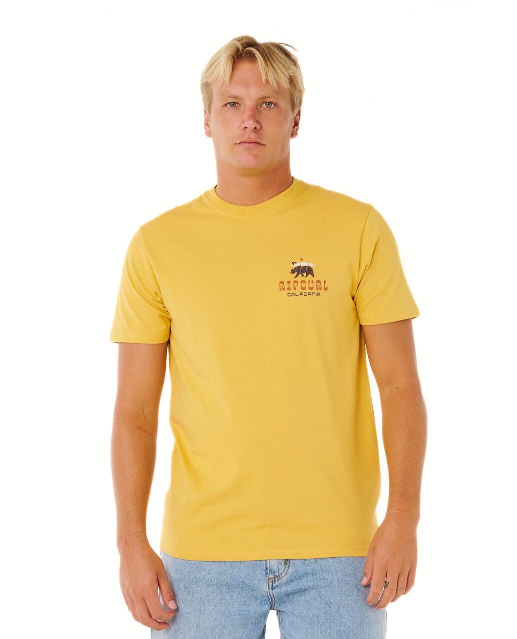 Rip Curl Men's Destination Short Sleeve Crew Neck T-Shirt, Standard Fit, Desti Animals Tee Ochre, XL