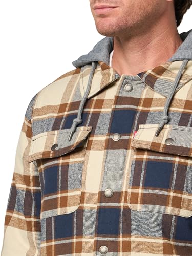Image of Levi's mens Plaid Sherpa Lined Hooded Shirt Jacket (Regular & Big & Tall Sizes)