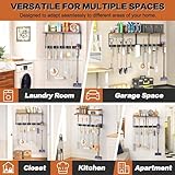 VINCOURNA Broom Holder Wall Mounted, Mop Hanger with 5 Slots 6 Hooks, Brush Holders with Cleaning Organiser Shelves, Utility Room Storage Solutions Broom Cupboard for Laundry Room Garage Double-Sided - Image 6