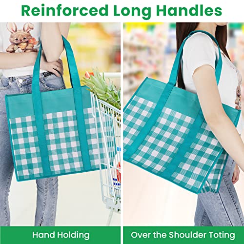Image of StorMiracle Reusable Grocery Bags 10-Pack, Large Foldable Reusable Shopping Tote Bags Bulk for Groceries, Waterproof Kitchen Cloth Produce Bags with Long Handles, Lightweight-Plaid Style A