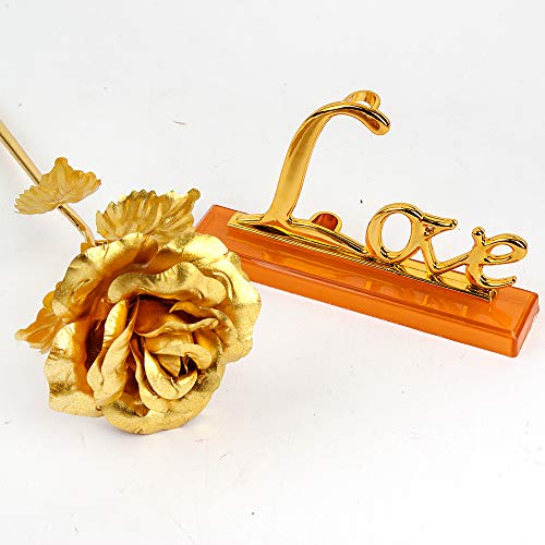 Gold Leaf 24K Gilded Artificial Roses for Thanksgiving Day Mother's Day Valentine's Day Birthday Gift (Gold)