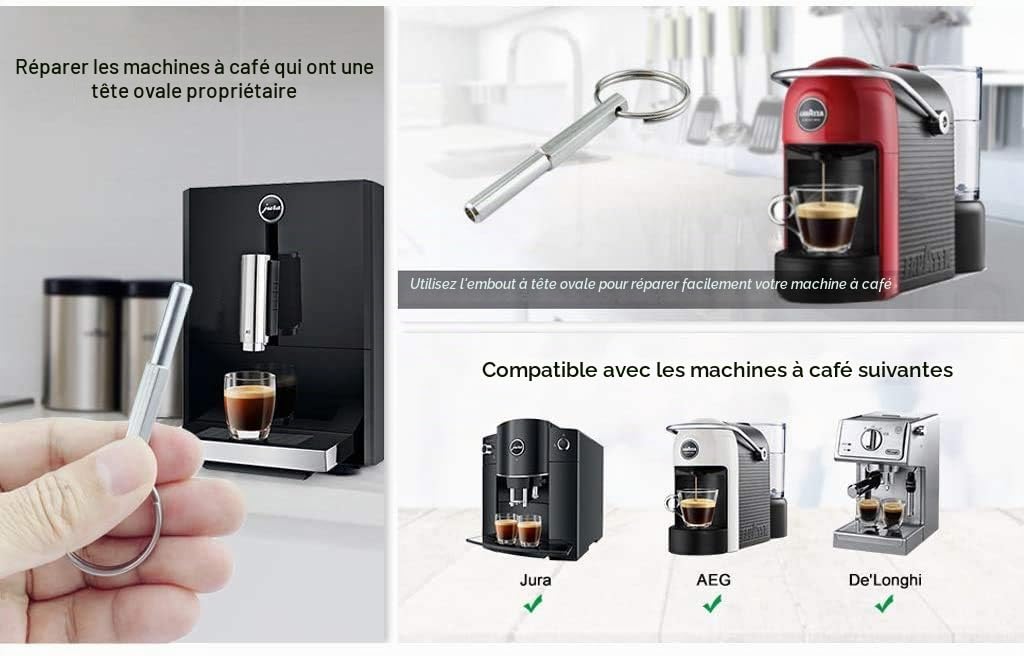 Outil de réparation à tête ovale pour machine à café Jura en acier inoxydable extra long