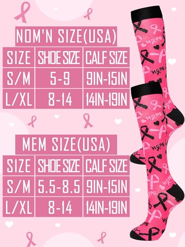 6 Pairs Breast Cancer Awareness Compression Socks 20-30mmhg Pink Ribbon Knee High Socks for Running Work Support Travel Women Men Gifts3