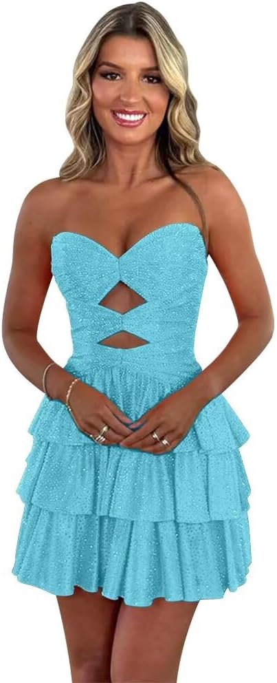 Sparkly tiered sequin homecoming dress for teens Aline cocktail party