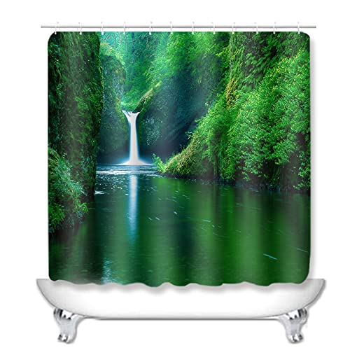 Duschvorhang Smaragdgrüner Wasserfall Badezimmerteppich 4-Teiliges Set, Duschvorhang 180x180 Polyester+Badematte… – Bild 3
