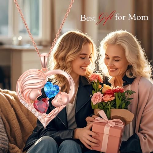Zoeniya Mother Daughter Birthday Gifts for Her Women Rose Gold Plated Mom Heart Pendant with 12 Months Birthstone Necklace, Christmas Gifts for Mom Daughter, Birthday Mothers Day Gifts Anniversarry Jewelry for Wife Girlfriend Sister - Image 5