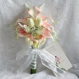 WYcYcW Floral Bouquet 12 Artificial Calla Lilies with 8 Artificial Tulip Flowers, Bridesmaid Bouquet with Wedding Ceremony Festivals Anniversary Bridal Rehearsal Party Bar Table Decor(Cream and Pink)