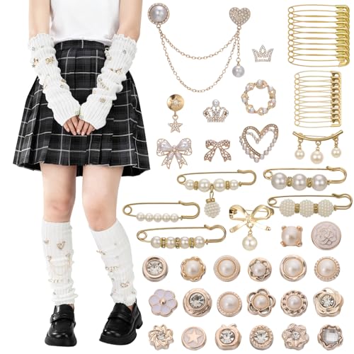 scenicamp Y2K Leg Warmers Arm Warmers with 55Pcs Junk Socks Charms Kit, Kawaii Long Knit Socks Goth Harajuku Y2K Accessories for Women Girls, White