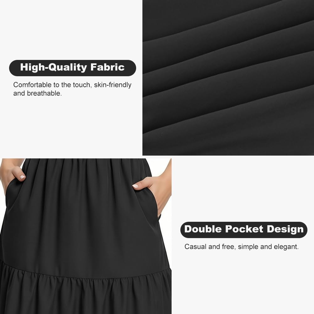 Spódnica damska z kieszeniami – Basic Solid A-Line elegancka plisowana spódnica do kolan, spódnica skaterska, styl boho, spódnica maxi, do noszenia na co dzień, elastyczny ściągacz, długa