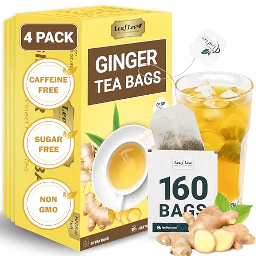 Image of LeafLea Ginger Tea Bags, Strong Ginger Herbal Tea, 160 Count Bulk