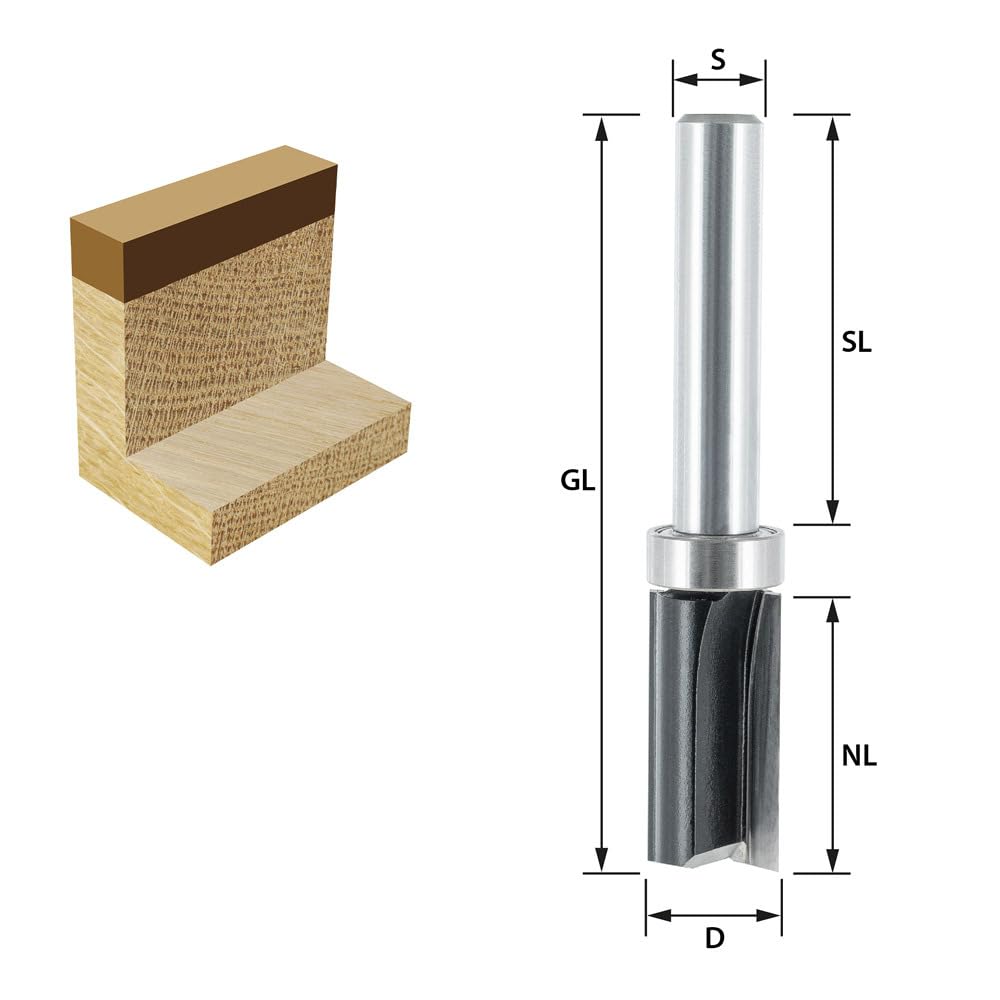ENT 11653 Fresa para aplanar, en carburo, vástago (S) de 8 mm, diámetro (D) de 12,7 mm, NL de 25 mm, SL de 32 mm, GL de 62 mm, con rodamiento de bolas en el vástago