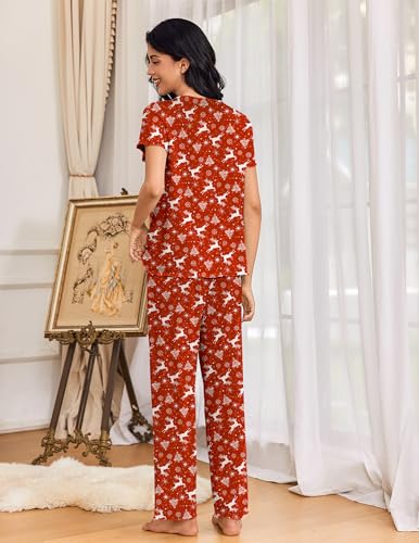 Ekouaer Womens Pajama Sets 2 Piece Lounge Set Soft Pajamas for Women Set Short Sleeve and Long Pants Pjs with Pockets — view 5