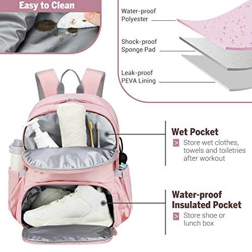 MoKo Womens Gym Backpack, Large Travel Backpack with Shoe Compartment Sports Bag with Wet Pockets 15.6 Inch Laptop Backpack Water Resistant Anti Theft Back Pack for Women Gifts, Pink3