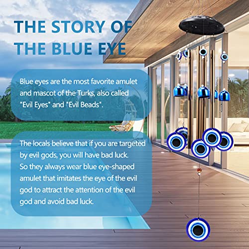 Image of Blue Evil Eye Amulet Wind Chimes Bells Outdoor Decor,Metal Windchimes for Garden Patio Backyard Home Decor.