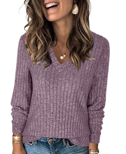 Image of RUBZOOF Sweaters for Women Fall Fashion 2024 Casual V-Neck Long Sleeve Tunic Tops