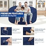 5Ft Giant Bean Bag Chair, Memory Foam Filling Bean Bag Chairs with Velvet Cover, Removable and Machine Washable Cover, Bean Bag Chair for Adult - Dark Blue - Image 5