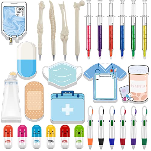 30 Pcs Nurse School Supplies For Students Funny Cute 6 Syringe Pens For Nurses 4 Bone Ballpoint Pens 8 Nurse Sticky Notes Pad 6 Retractable Pens And 6 Nurse Shuttle Pen For Hospital School Gift #TOP28