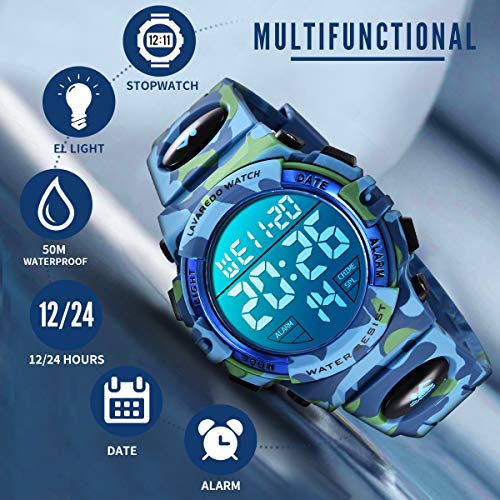 Image of Kids Watch,Boys Watch for 3-15 Year Old Boys,Digital Sport Outdoor Multifunctional Chronograph LED 50 M Waterproof Alarm Calendar Analog Watch for Children with Silicone Band,Kids Gift