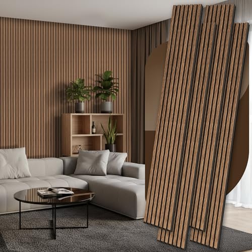 4 Pack Wood Panels for Wall 106.3 11 Wood Slat Acoustic Panels for Wall Soundproof Panels 3D Fluted Panels for Interior Wall Decor (Walnut)