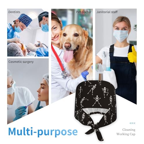 Image of Working Cap Scrub Cap with Sweatband Adjustable Unisex Women Tie Back Hat Nurse Surgical Caps