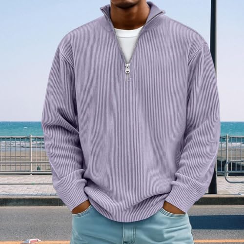 Mokaloha Mens Shirts, Pacificozy Men's Simple Casual Ribbed Stand Collar Zipper Long Sleeve T-Shirt Fall Fashion3