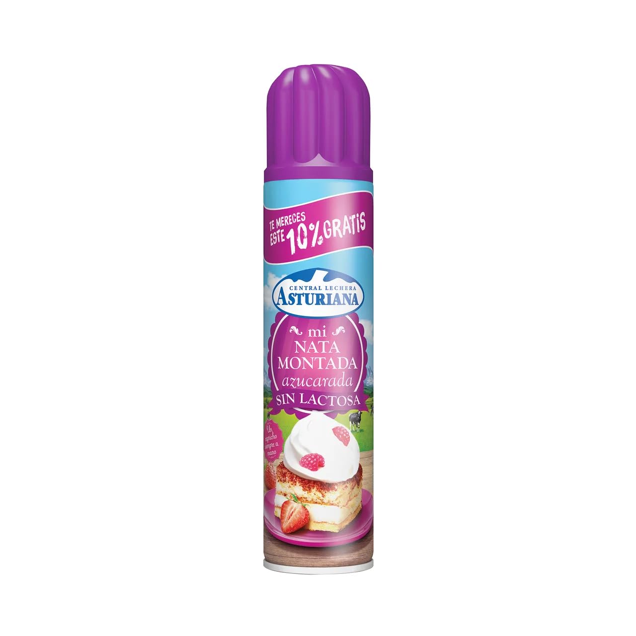 Nata Montada en Spray Central Lechera Asturiana (250g) Tradicional, Sin Lactosa y Ligera - Productos Refrigerados - (6 BOTES SPRAY, Nata Montada Azucarada Sin Lactosa 250g)