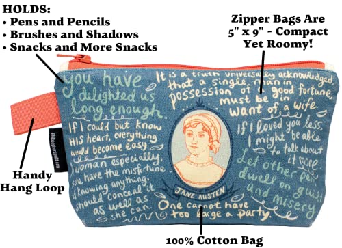 The Unemployed Philosophers Guild Jane Austen Bag - 9" Canvas Zipper Romance Themed Pouch for Pencils, Tools, Cosmetics, Toiletries and More3