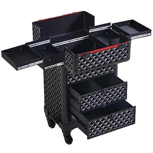 Yaheetech Rolling Makeup Train Case with Drawers Professional Cosmetic Organizer Beauty Storage Case Travelling Trolley Box