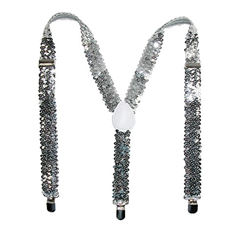 CTM Women's Elastic Sequins Clip-End Suspenders, Silver