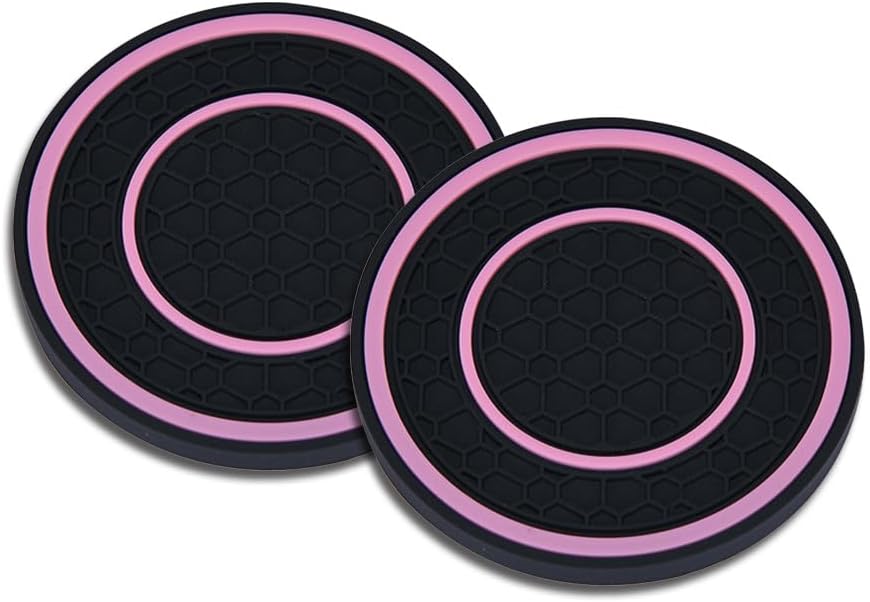 2 Pack 2.75 Inch Car Cup Coasters, Double Loop-Black/Pink image 2
