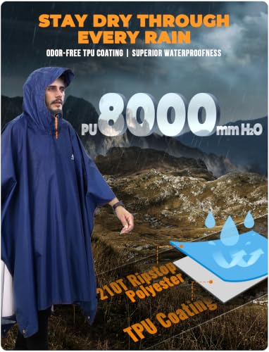 Image of ANYOO Hooded Rain Poncho for Adults Waterproof Lightweight Rain Coat for Men Women Reusable Rain Jacket for Emergency Outdoor