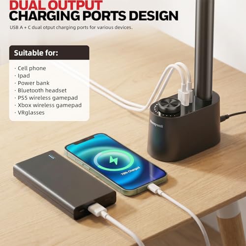Honeywell LED Desk Lamp, Sunturalux™ Black Desk Lamps for Home Office USB | Foldable LED desk lamp with USB-C/A charger, RG0 eye-safe, CRI95, stepless dimming 10%-100%, 3 color temps (3000K-5000K) - image 2