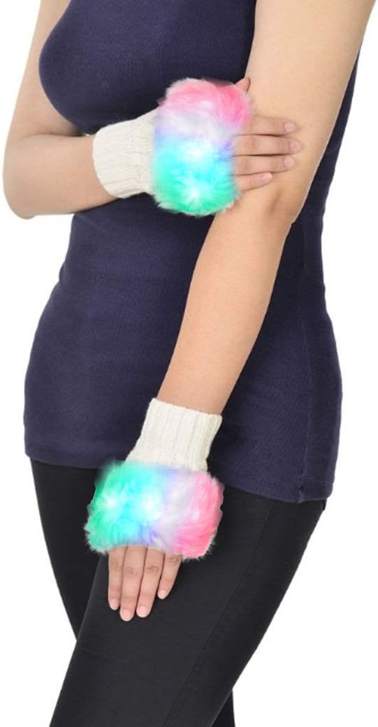 Luwint Glow Blink Fur Fingerless Gloves&Led Finger Gloves for Kids 7-12 Years Old : Clothing, Shoes & Jewelry