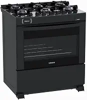 Fogao 6 Bocas Venax Delplus Vitreo Bl Preto Fosco Gas Glp