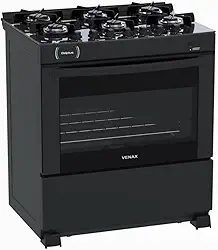 Fogao 6 Bocas Venax Delplus Vitreo Bl Preto Fosco Gas Glp