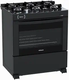 Fogao 6 Bocas Venax Delplus Vitreo Bl Preto Fosco Gas Glp