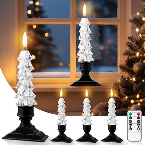 Enhon 4 Pack Christmas Tree Shape Battery Operated LED Window Can...