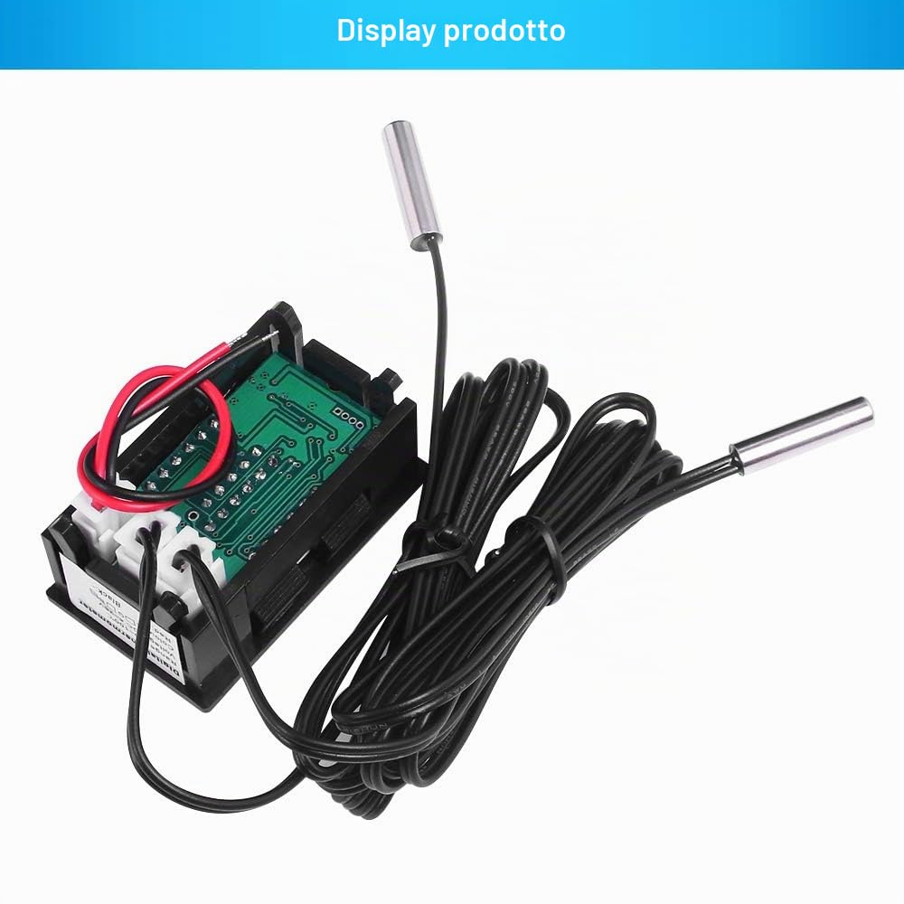 PEMENOL DC4-28V Termometro digitale a doppia sonda，a doppio display rosso e blu con sensore di temperatura NTC impermeabile a sonda metallica