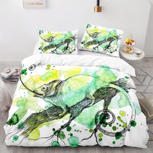 Parure de lit 240 x 260 lézard vert clair en microfibre avec 2 taies d'oreiller