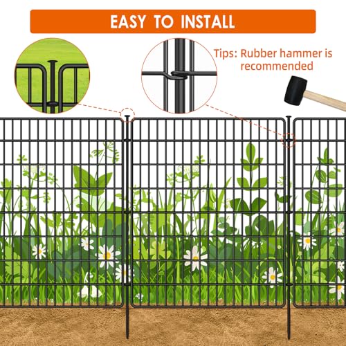 Image of 10 Panels No Dig Fence with Gate, 32 in(H) X 24 ft(L) Garden Decorative Fence Animal Barrier for Dogs, Rustproof Metal Garden Edging Border for Outdoor, Yard, Patio, Black