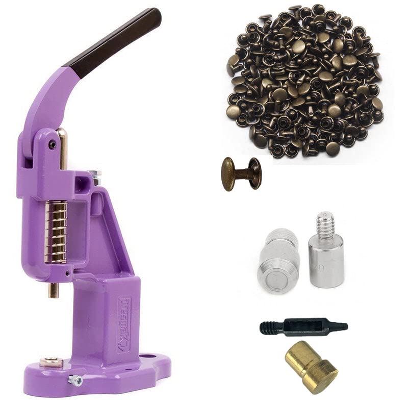 - Hobby Trendy Hand Press with 1000 Sets of Iron 9mm Double Capped Rivets with Dies and Hole Punch(Lilac Press,Bronze Rivets)