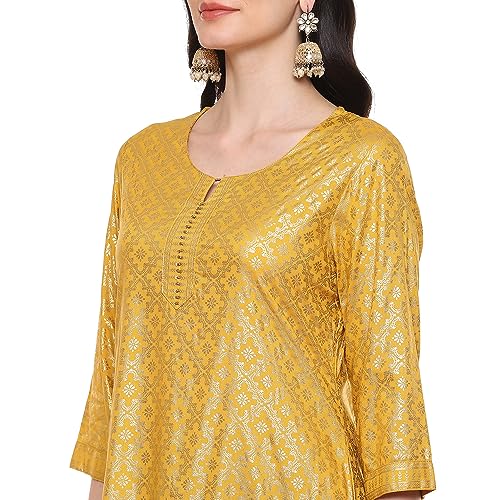Image of Rangriti Yellow Liva Straight Printed Top for Women
